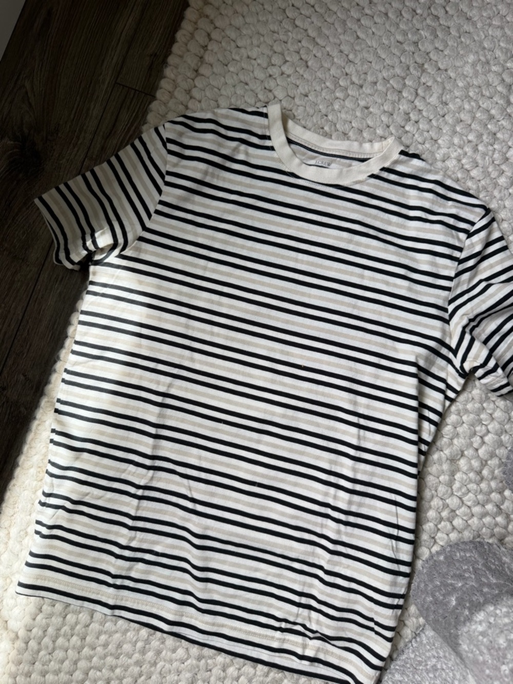 J. Crew Black and White Striped Crewneck Tee
